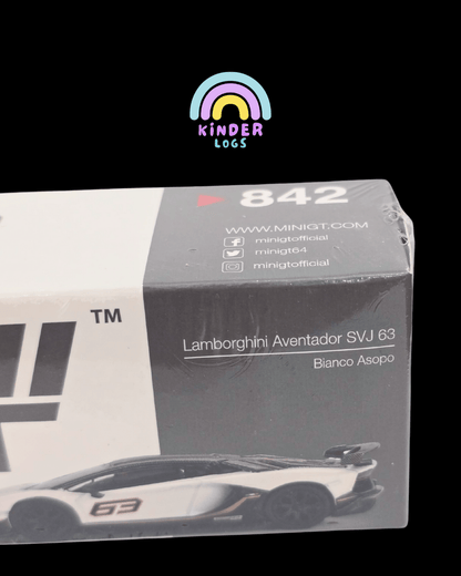 Mini GT Lamborghini Aventador SVJ 63 - Bianco Asopo (Sealed Box) - Kinder Logs