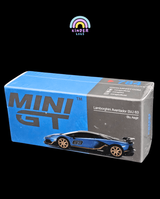 Mini GT Lamborghini Aventador SVJ 63 (Blu Aegir) - Kinder Logs