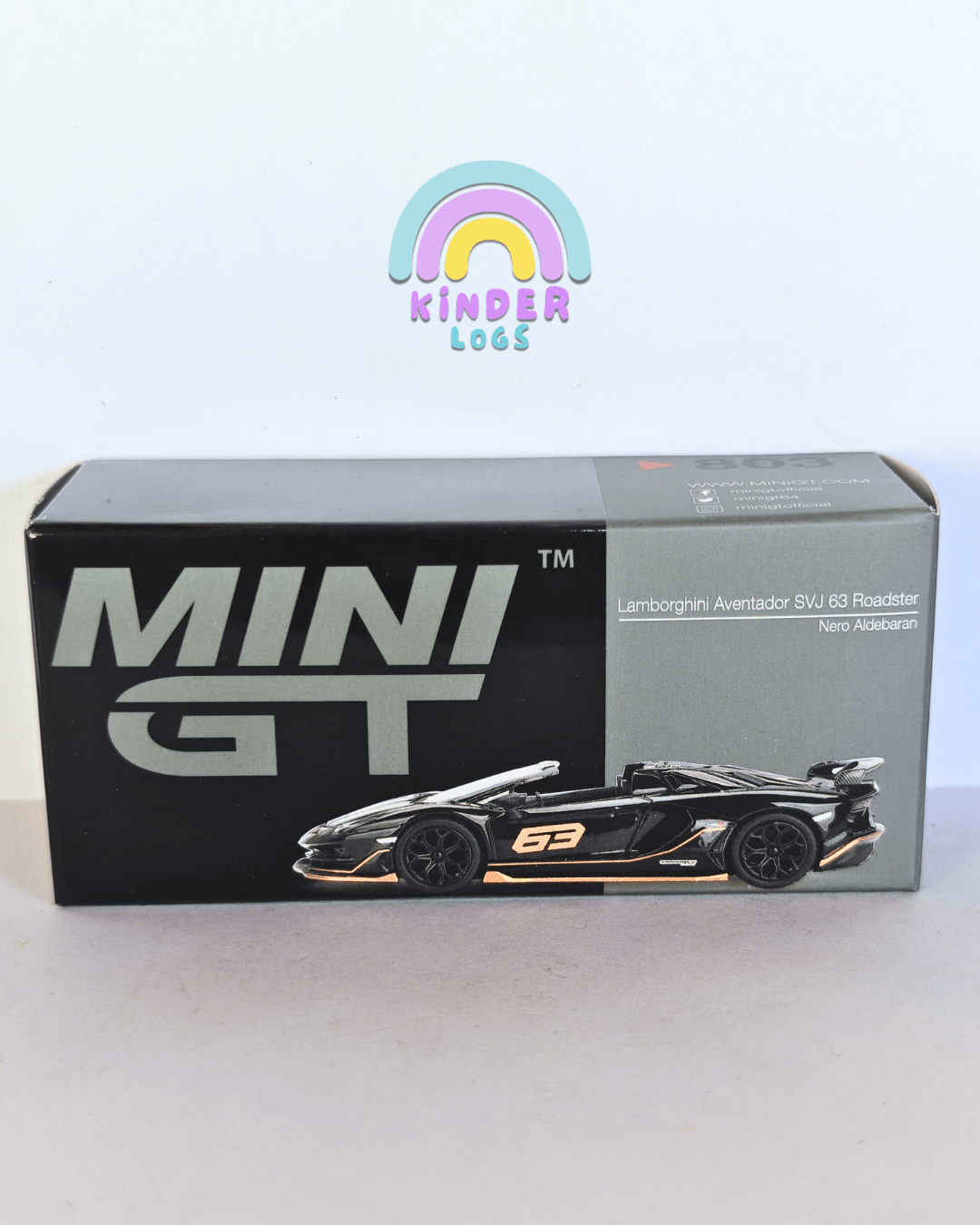 Mini GT Lamborghini Aventador SVJ 63 Roadster - Nero Aldebaran (Open Box) - Kinder Logs