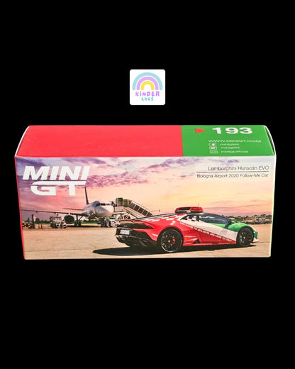 Mini GT Lamborghini Huracan EVO Bologna Airport 2020 Follow - Me Car (193) - Kinder Logs