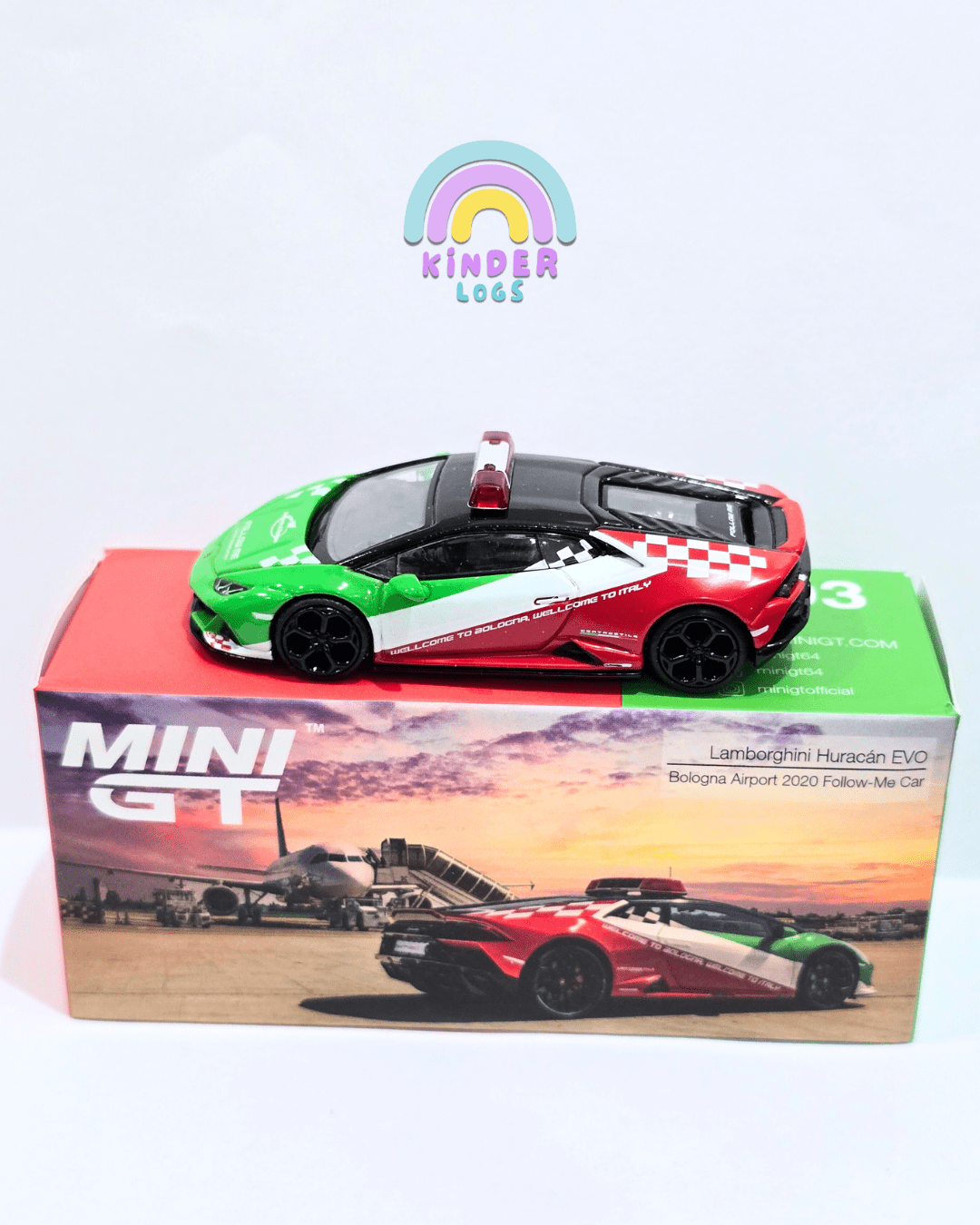 Mini GT Lamborghini Huracan EVO - Bologna Airport (Open Box) - Kinder Logs
