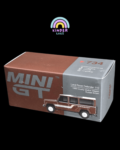 Mini GT Land Rover Defender 110 1985 County Station Wagon - Brown (Open Box) - Kinder Logs