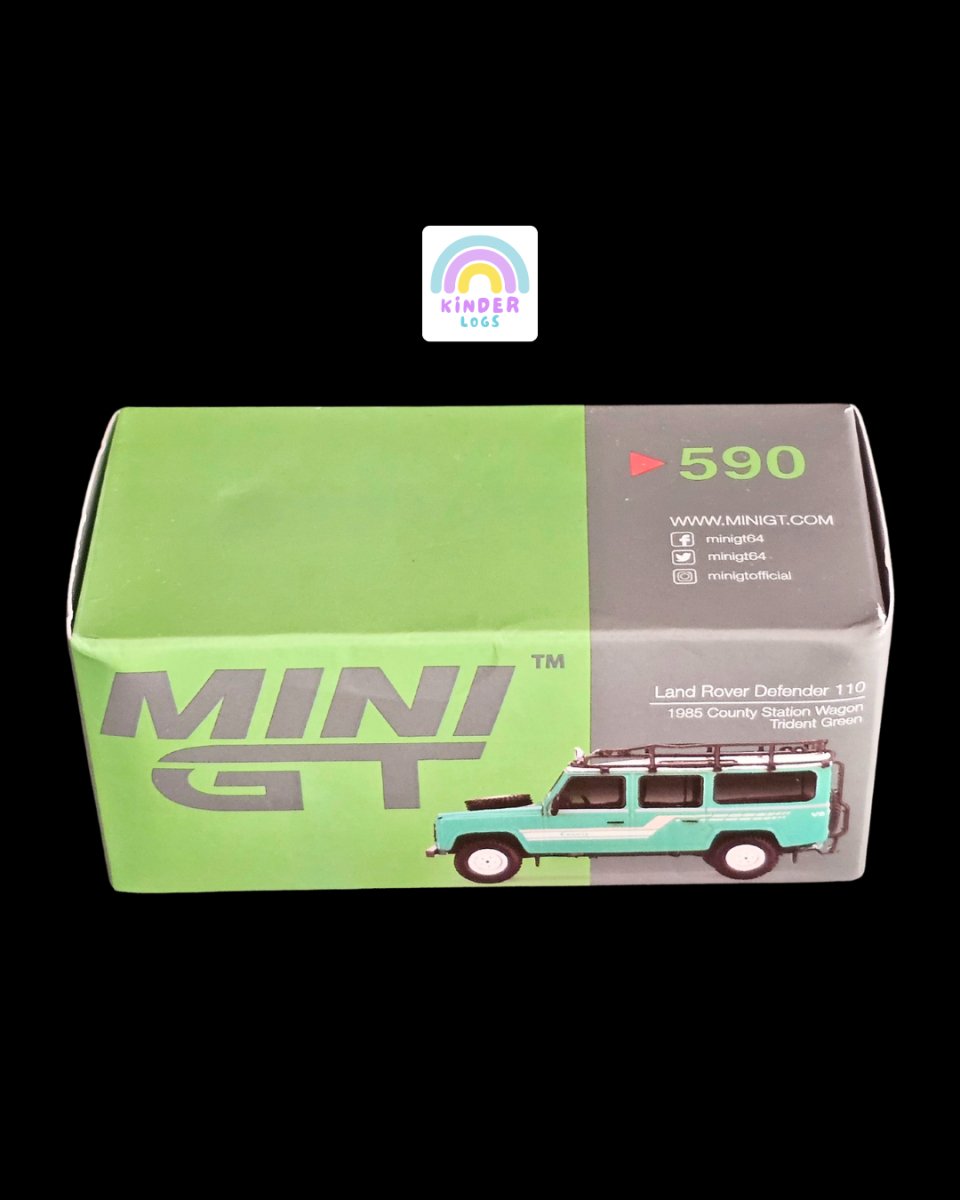 Mini GT Land Rover Defender 110 1985 County Station Wagon Trident Green (590) - Kinder Logs