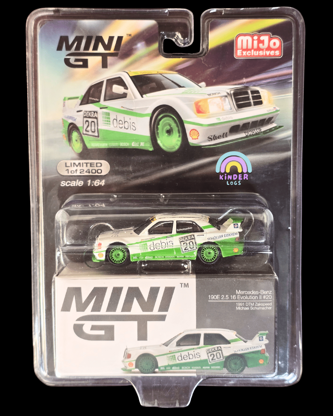 Mini GT Mercedes - Benz 190E 2.5 16 Evolution II 20 - Michael Schumacher (Blister Pack) - Kinder Logs