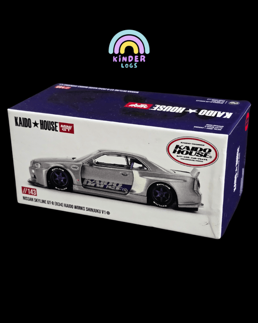 Mini GT Nissan Skyline GT - R (R34) Kaido Works Shinjuku V1 (Uncarded) - Kinder Logs