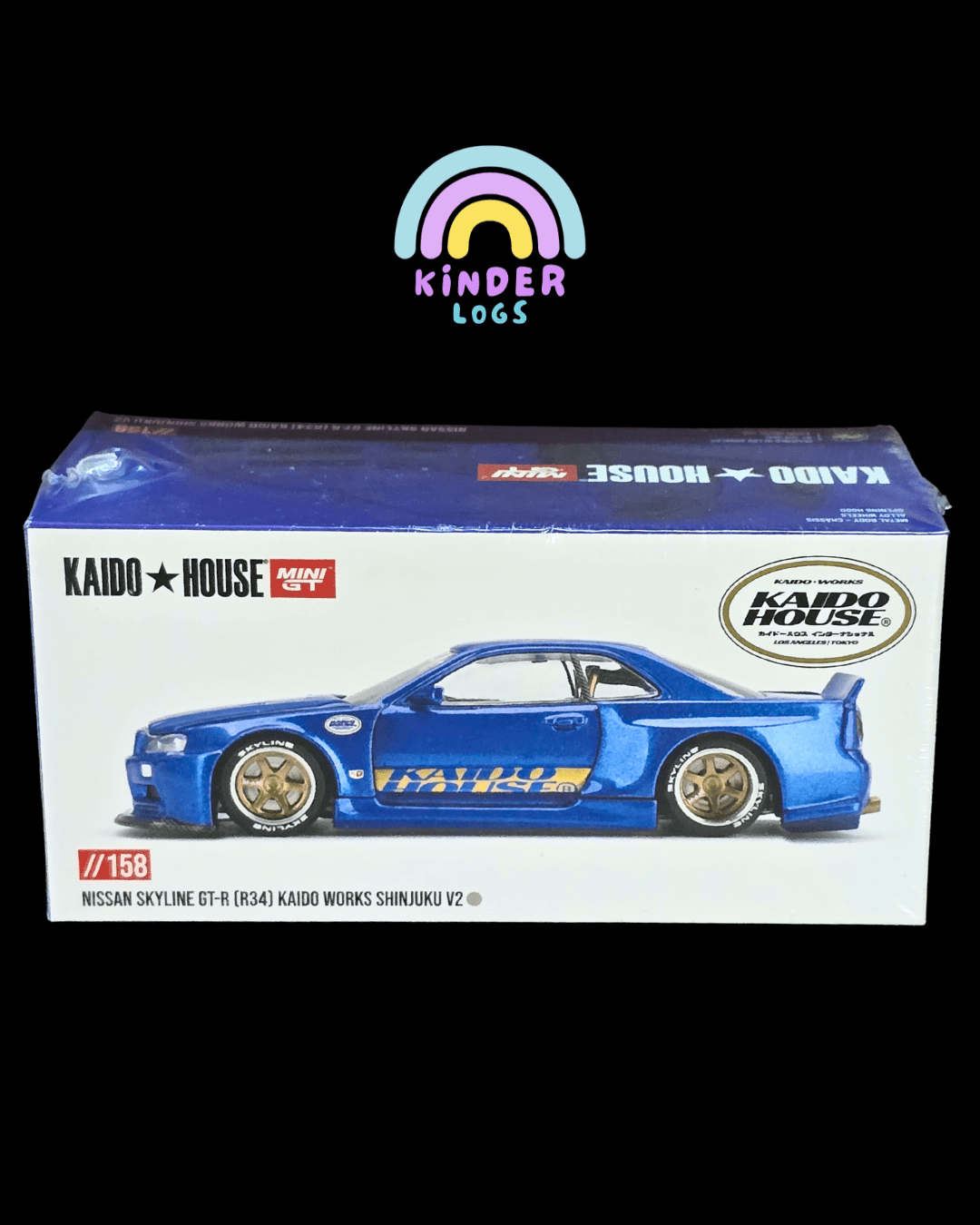 Mini GT Nissan Skyline GT - R (R34) Kaido Works Shinjuku V2 (Blue) - Kinder Logs
