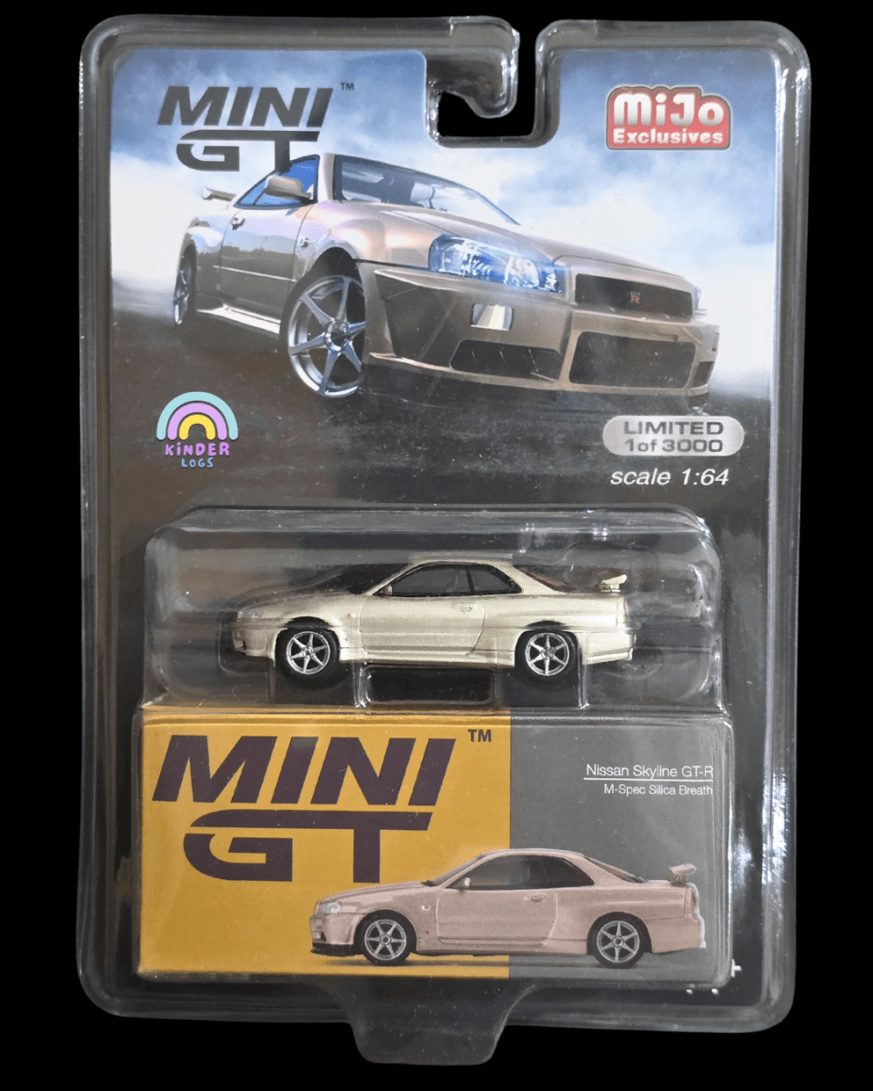 Mini GT Nissan Skyline GT - R (R34) M - Spec Silica Breath - Mijo Exclusives - Kinder Logs