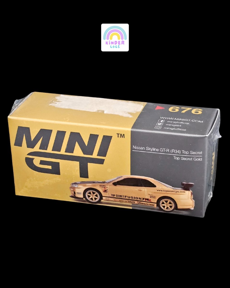 Mini GT Nissan Skyline GT - R (R34) Top Secret Gold - Kinder Logs