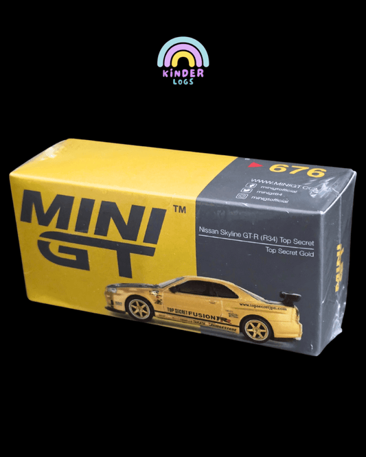 Mini GT Nissan Skyline GT - R (R34) Top Secret Gold - Kinder Logs