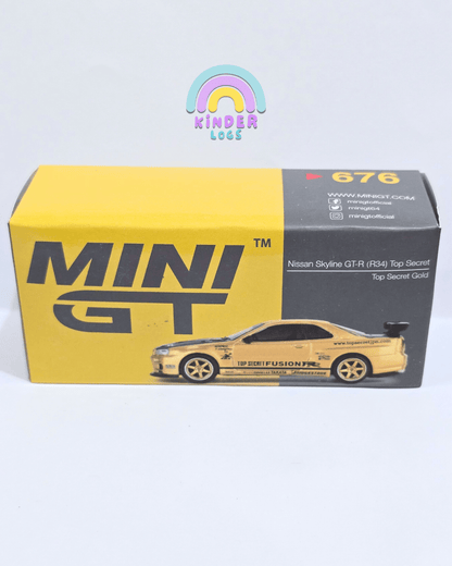 Mini GT Nissan Skyline GT - R (R34) Top Secret Gold - Open Box - Kinder Logs