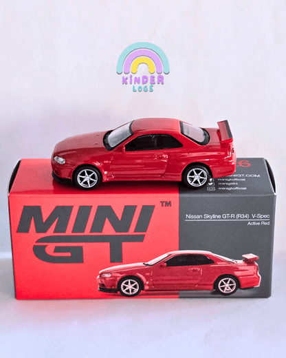 Mini GT Nissan Skyline GT - R (R34) V - Spec - Active Red (Open Box) - Kinder Logs