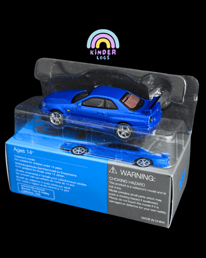 Mini GT Nissan Skyline GT - R (R34) V - Spec - Bayside Blue (Open Box) - Kinder Logs