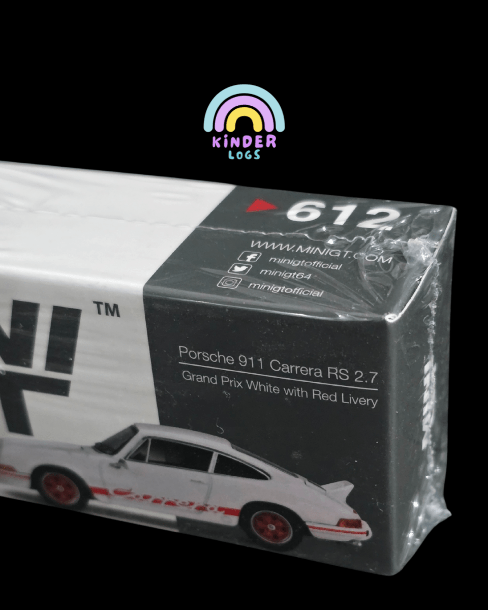Mini GT Porsche 911 Carrera RS 2.7 Grand Prix White With Red Livery - Kinder Logs