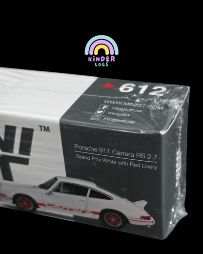 Mini GT Porsche 911 Carrera RS 2.7 Grand Prix White With Red Livery - Kinder Logs