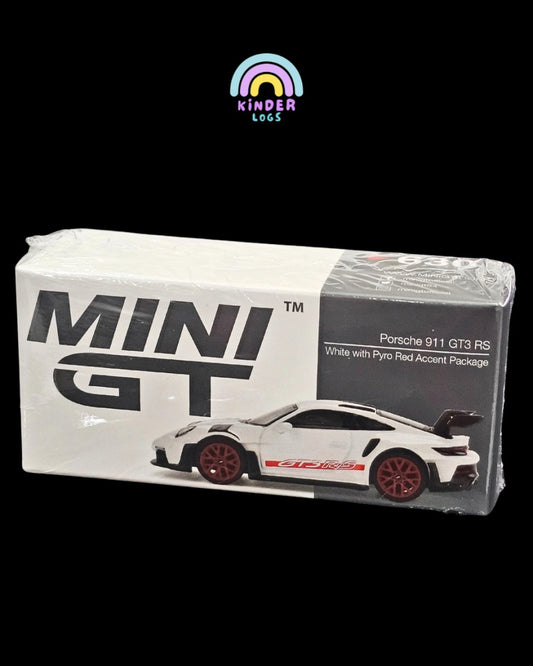 Mini GT Porsche 911 GT3 RS (White With Pyro Red) - Kinder Logs