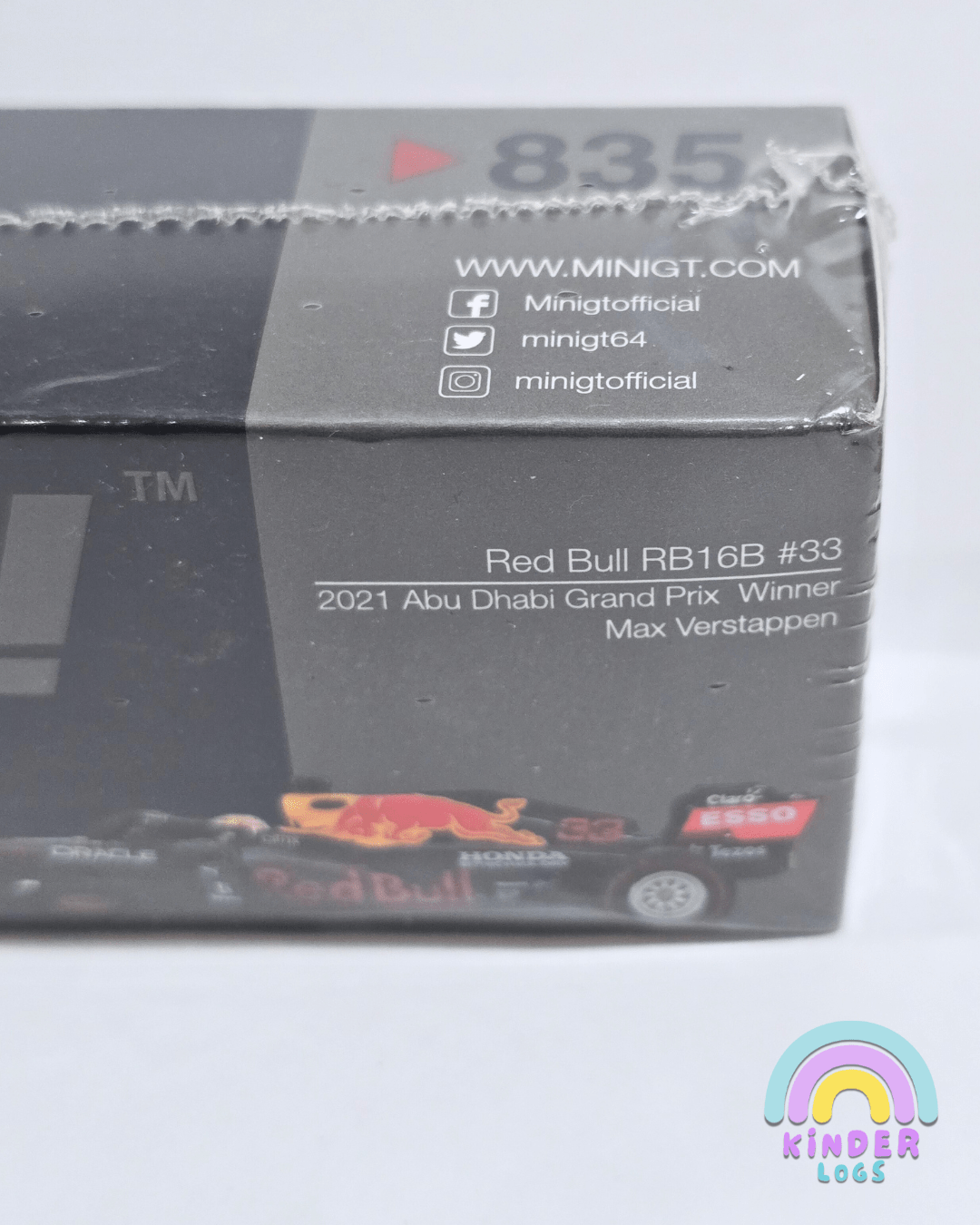 Mini GT Red Bull RB16B 33 - 2021 Abu Dhabi Grand Prix Winner (Max Verstappen) - Kinder Logs