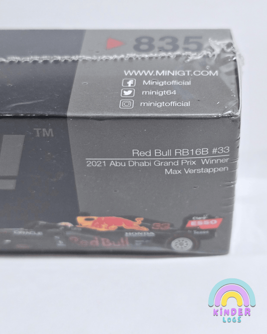 Mini GT Red Bull RB16B 33 - 2021 Abu Dhabi Grand Prix Winner (Max Verstappen) - Kinder Logs