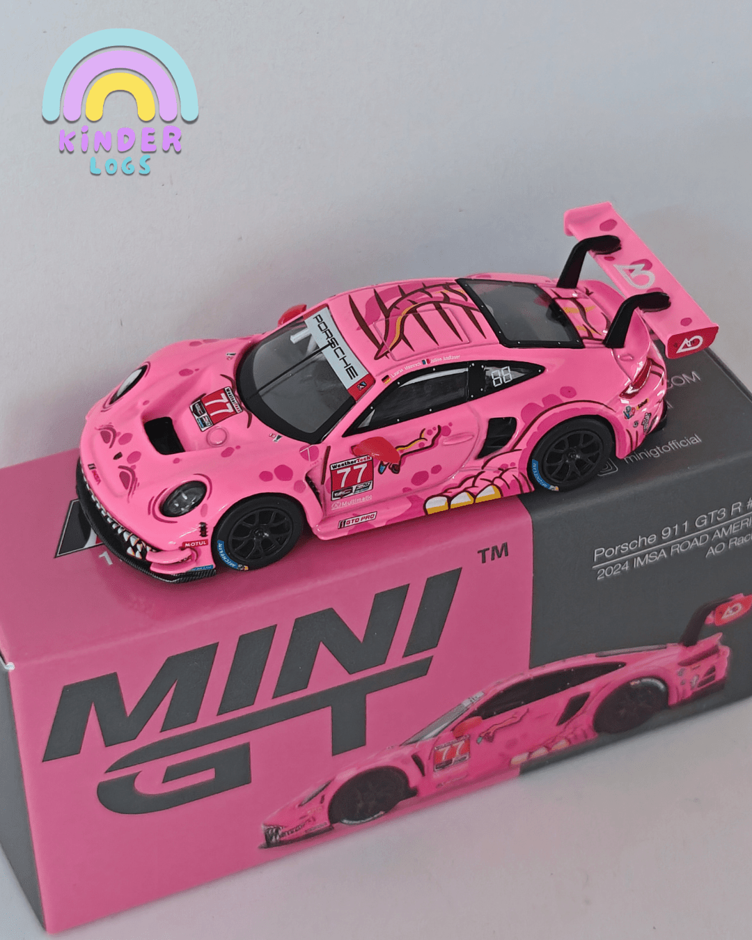 Mini GT Roxy Porsche 911 GT3 R 77 - Pink (Open Box) - Kinder Logs