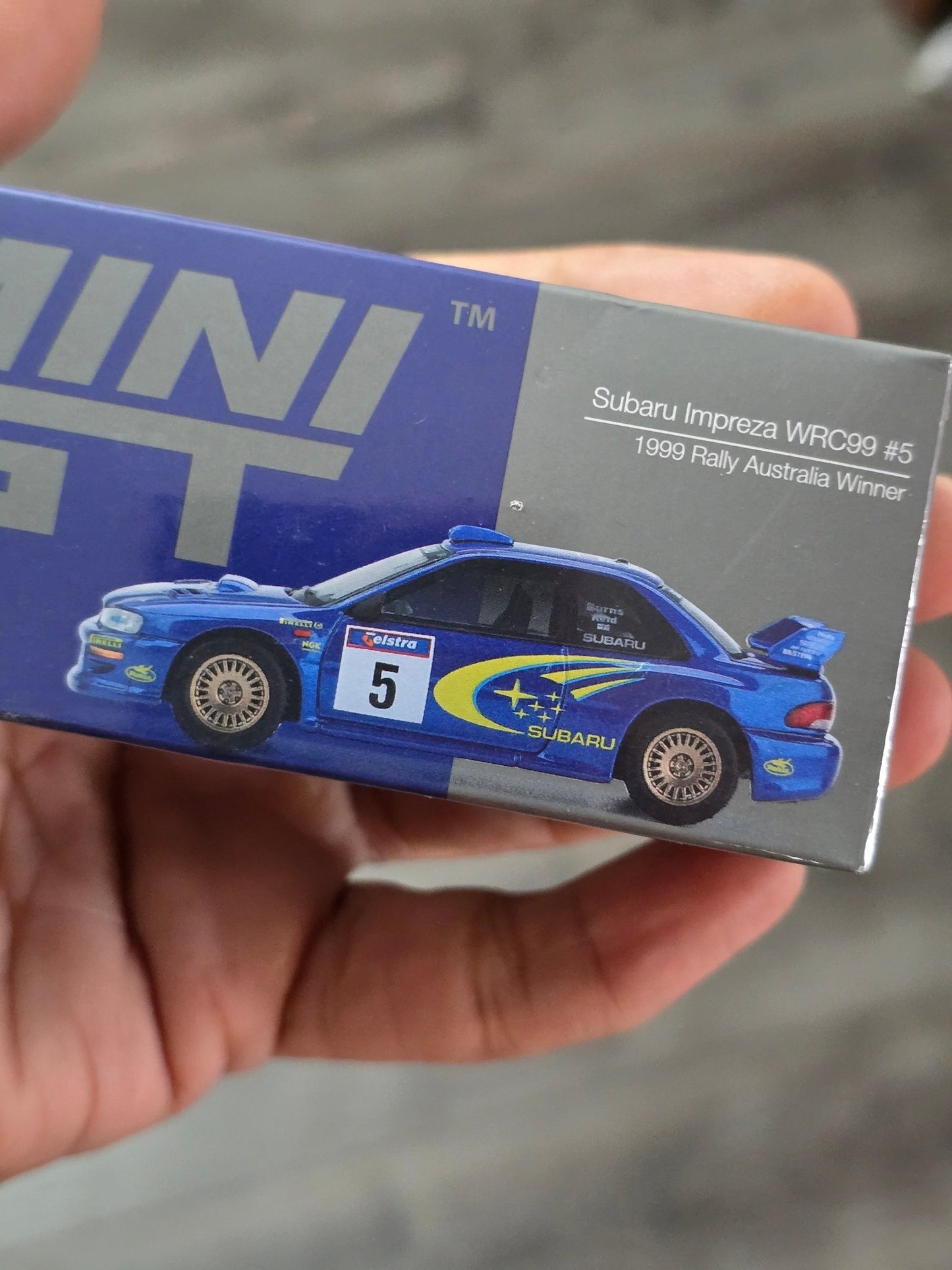Mini GT Subaru Impreza WRC99 5 - 1999 Rally Australia Winner (Sealed Box) - Kinder Logs