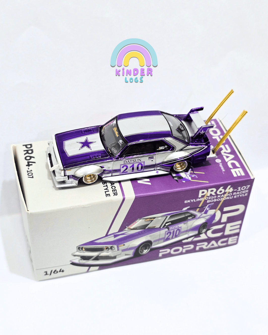 Pop Race Nissan Skyline C210 Kaido Racer Bosozoku Style - Purple (Mirrors Missing) - Kinder Logs