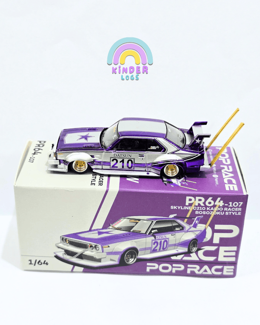 Pop Race Nissan Skyline C210 Kaido Racer Bosozoku Style - Purple (Mirrors Missing) - Kinder Logs