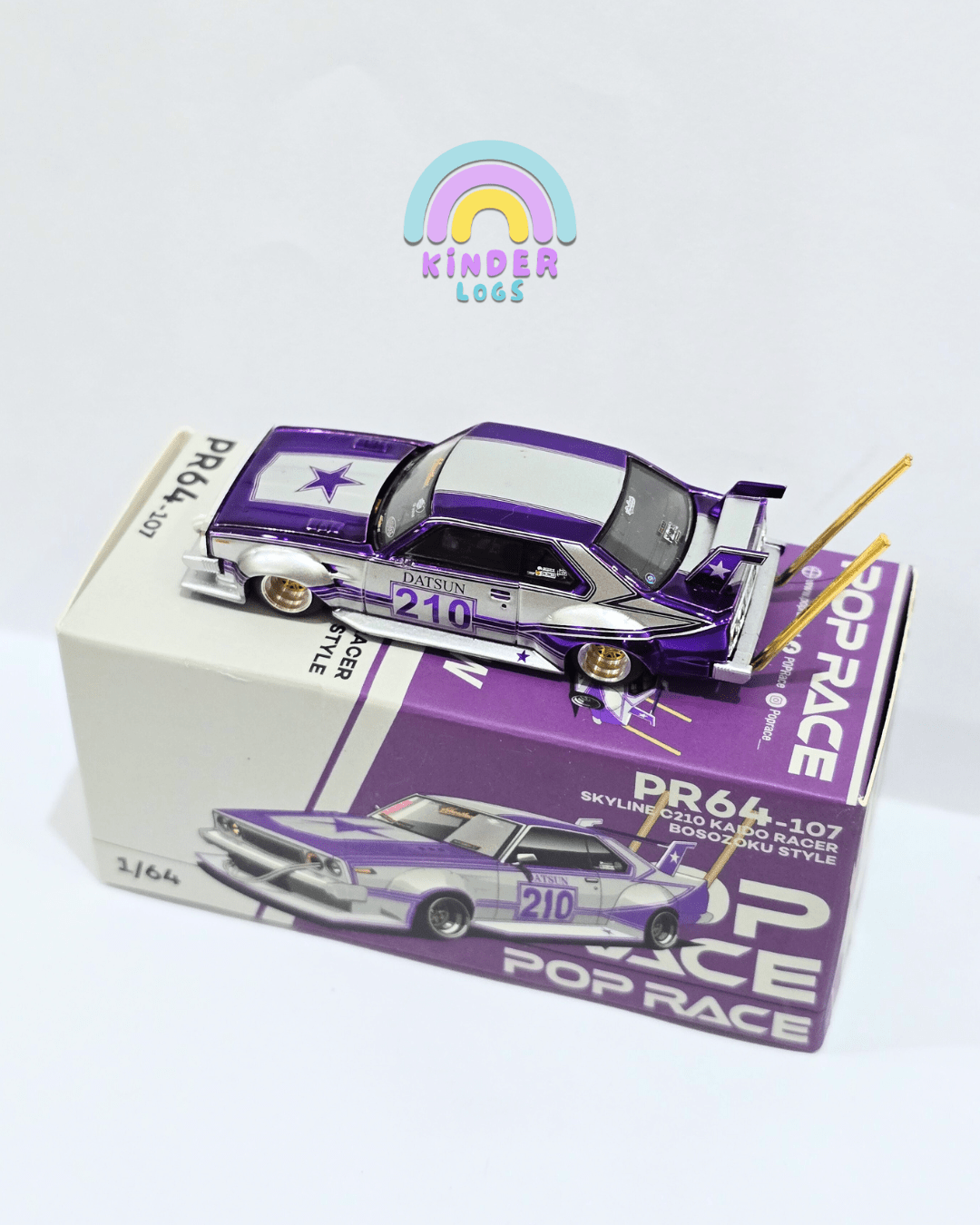 Pop Race Nissan Skyline C210 Kaido Racer Bosozoku Style - Purple (Mirrors Missing) - Kinder Logs