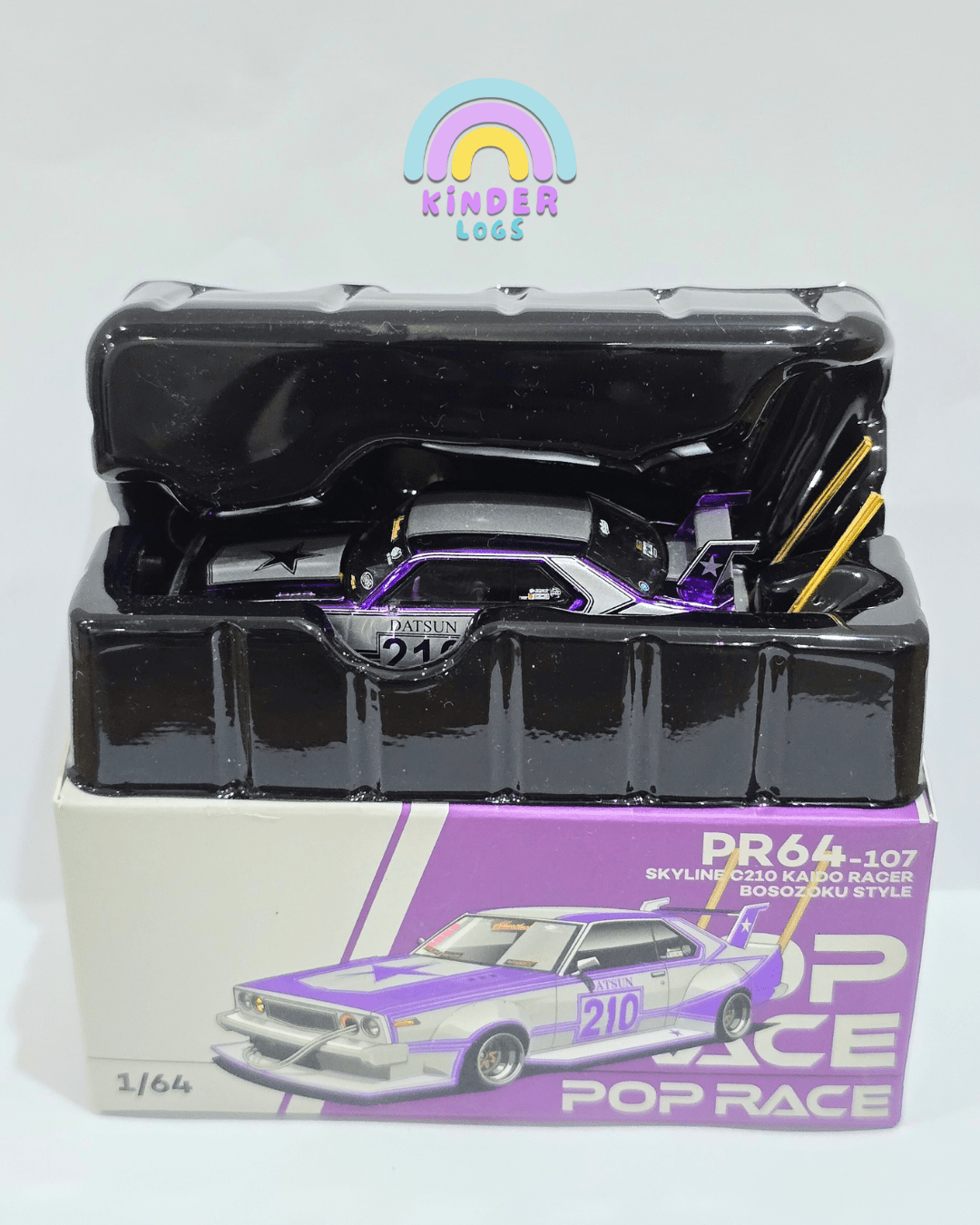 Pop Race Nissan Skyline C210 Kaido Racer Bosozoku Style - Purple (Mirrors Missing) - Kinder Logs