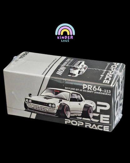 Pop Race Nissan Skyline GT - R V8 Drift Hakosuka PR64 - 113 (White) - Kinder Logs