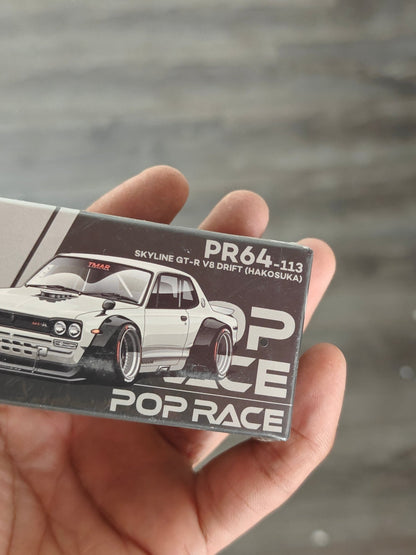 Pop Race Nissan Skyline GT-R V8 Drift Hakosuka PR64-113 (White) - Kinder Logs