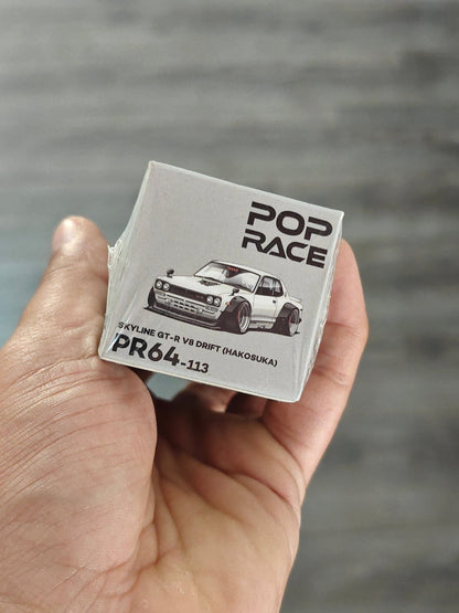 Pop Race Nissan Skyline GT-R V8 Drift Hakosuka PR64-113 (White) - Kinder Logs
