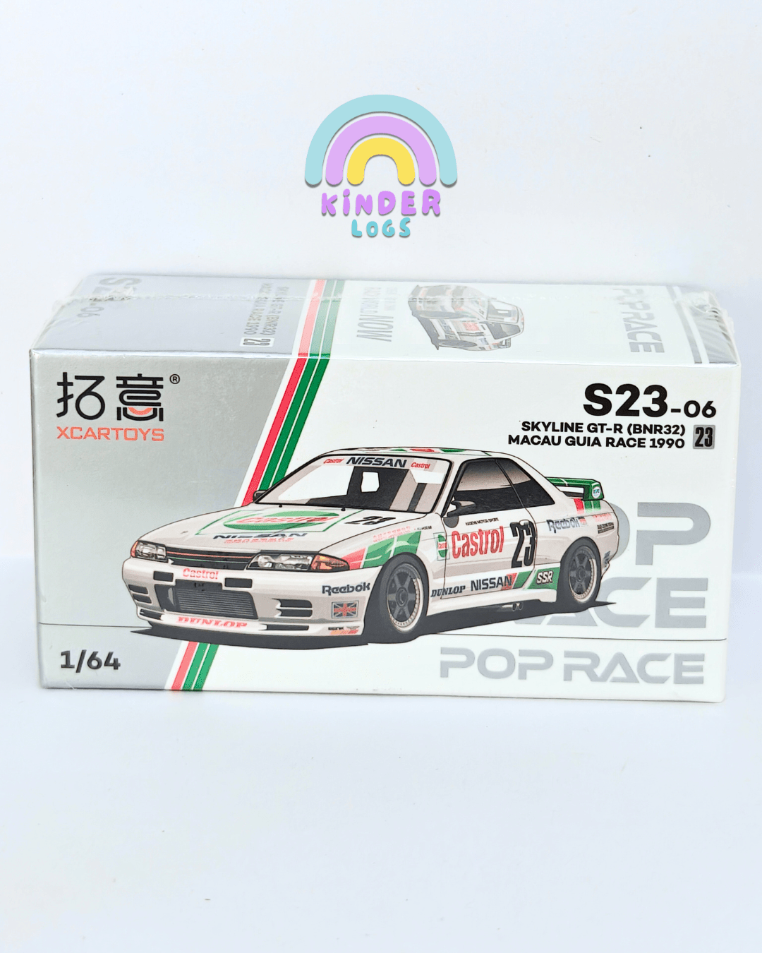 Pop Race XCARTOYS Nissan Skyline GT - R BNR32 Macau Guia Race 1990 (S23 - 06) - Kinder Logs
