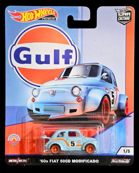 Premium Hot Wheels 1960s Fiat 500D Modificado Gulf Edition - Kinder Logs