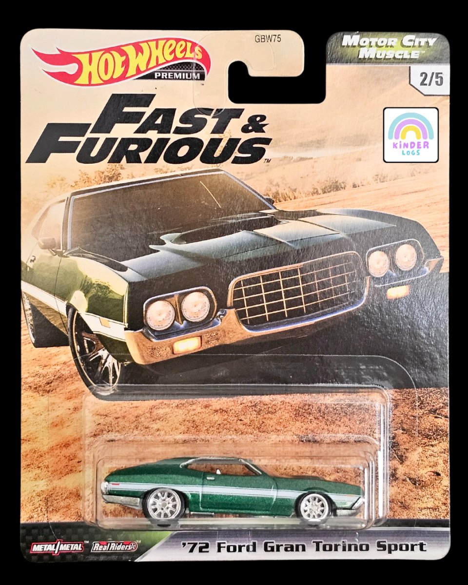 Premium Hot Wheels 1972 Ford Gran Torino Sport - Motor City Muscle - Kinder Logs