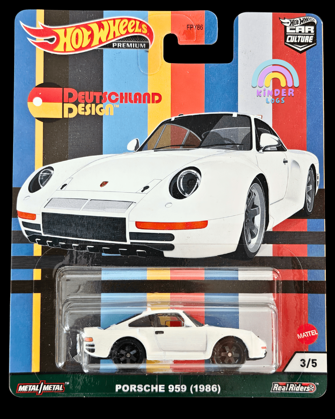 Premium Hot Wheels 1986 Porsche 959 - Deutschland Design (Cracked Blister) - Kinder Logs