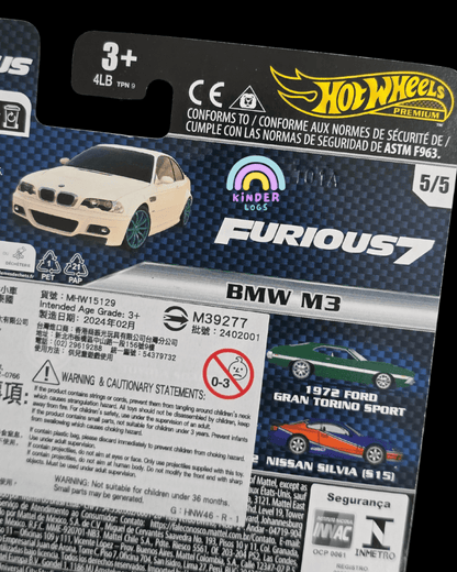 Premium Hot Wheels BMW M3 - Fast And Furious - Kinder Logs