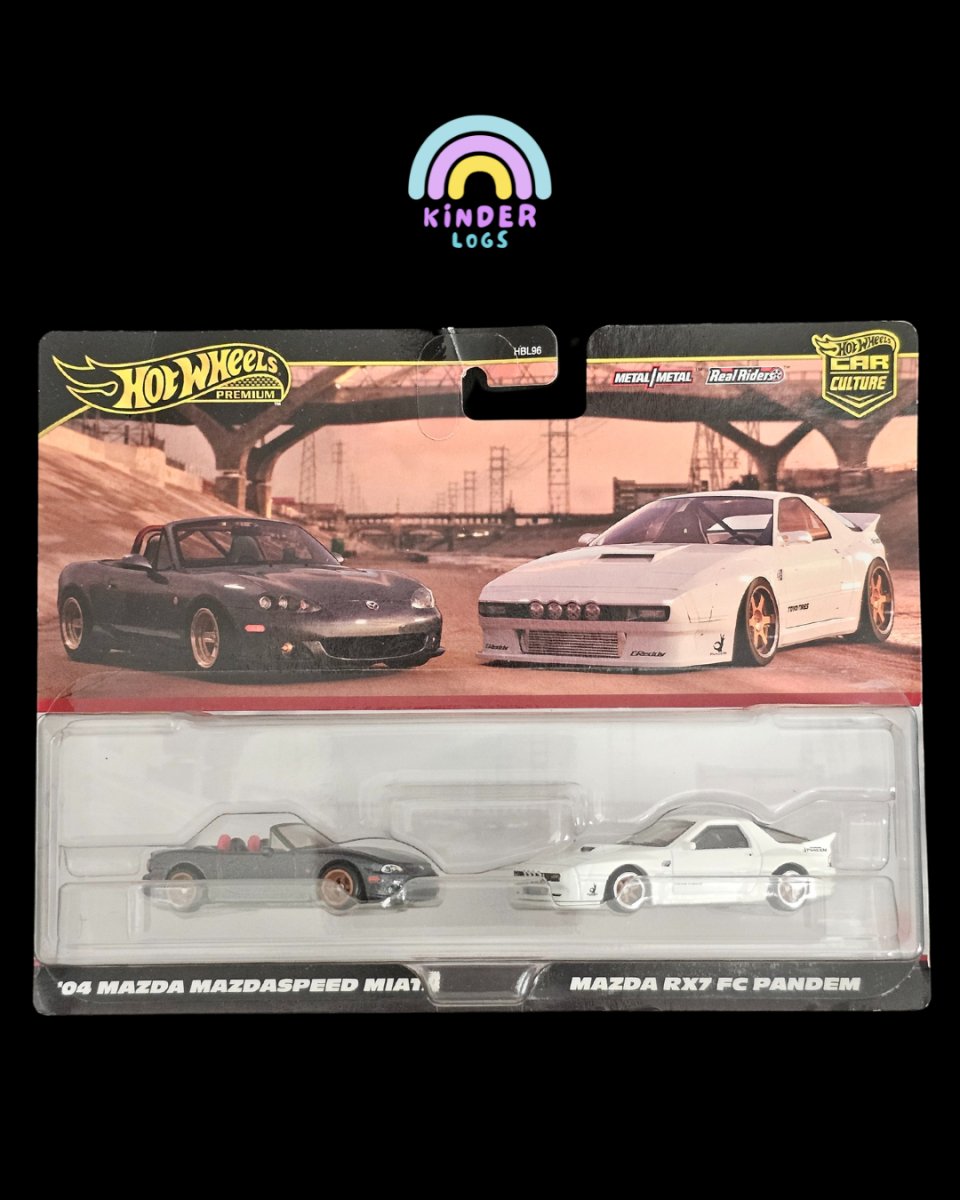 Premium Hot Wheels Duo Pack - 2004 Mazda Miata, Mazda RX7 FC Pandem - Kinder Logs