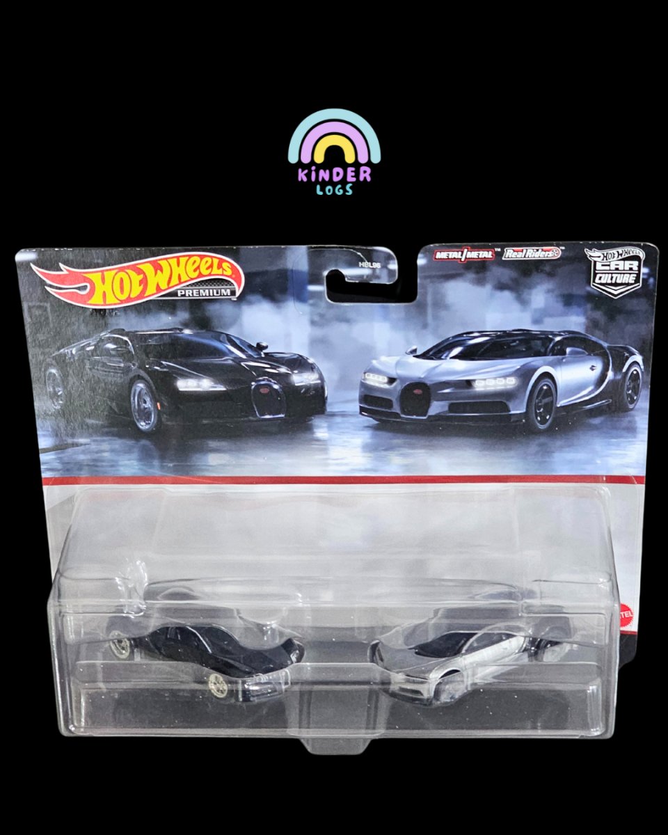 Premium Hot Wheels Duo Pack - Bugatti Veyron & Bugatti Chiron - Kinder Logs