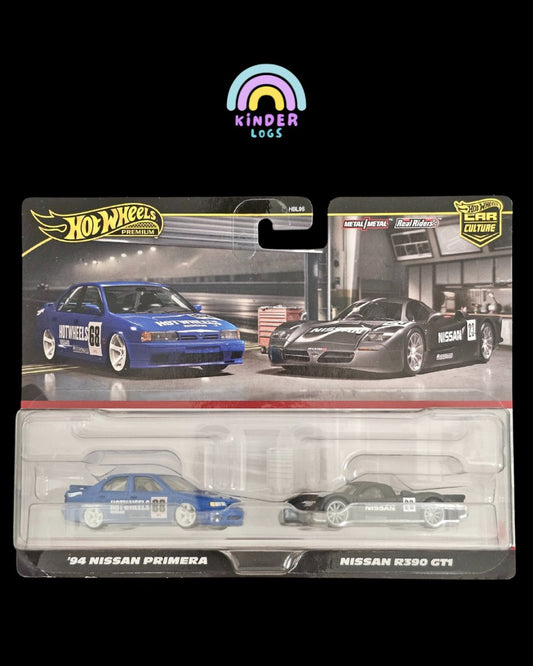 Premium Hot Wheels Duo Pack - Nissan Primera, Nissan R390 GT1 - Kinder Logs