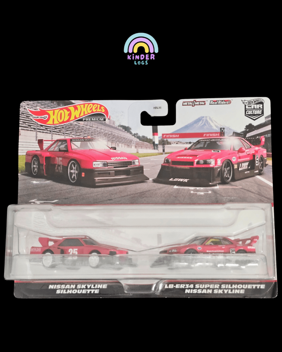 Premium Hot Wheels Duo Pack - Nissan Skyline Silhouette, LB - ER34 Super Silhouette - Kinder Logs