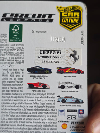 Premium Hot Wheels Ferrari 499P - Circuit Legends (Imported) - Kinder Logs