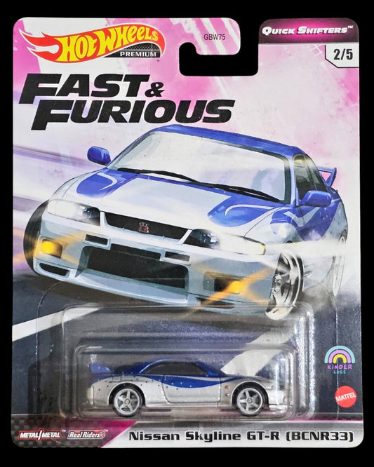 Premium Hot Wheels F&F Nissan Skyline GT - R (BCNR33) - Blue/Silver - Kinder Logs