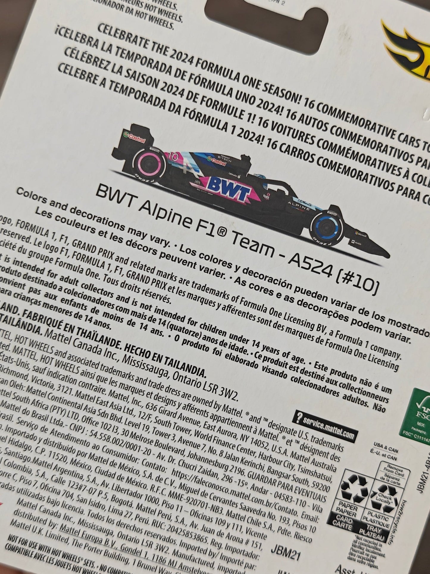 Premium Hot Wheels Formula 1 BWT Alpine A524 10 (Imported) - Kinder Logs
