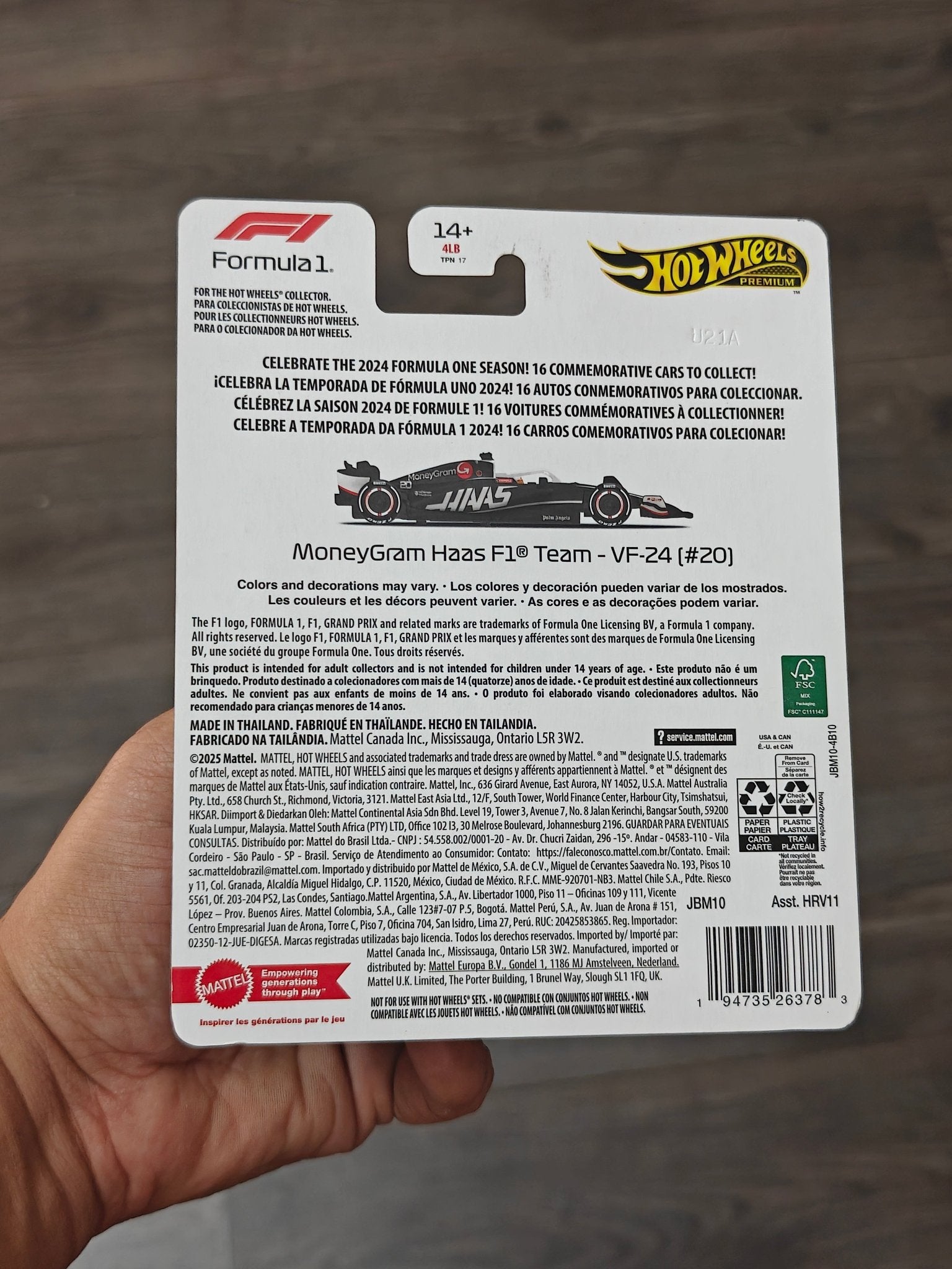 Premium Hot Wheels Formula 1 MoneyGram Haas VF - 24 20 (Imported) - Kinder Logs