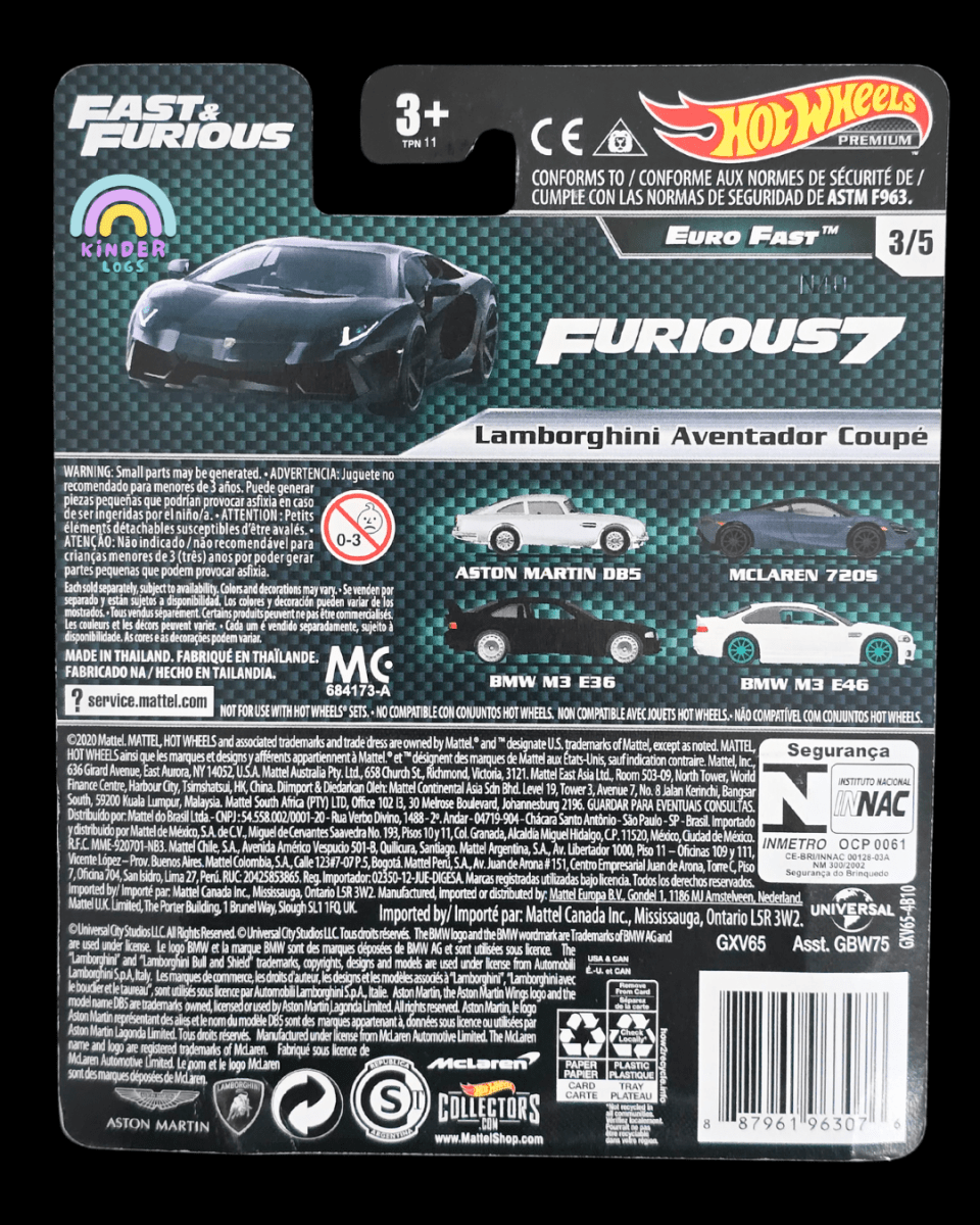 Premium Hot Wheels Lamborghini Aventador Coupe - Fast & Furious (Imported) - Kinder Logs