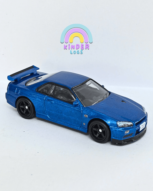 Premium Hot Wheels Nissan Skyline GT - R BNR34 - Blue (Uncarded - New) - Kinder Logs