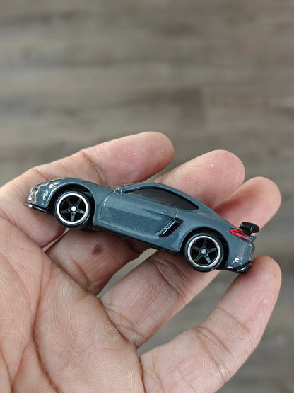 Premium Hot Wheels Porsche 718 Cayman GT4 - Grey (Uncarded - New) - Kinder Logs