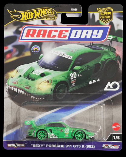 Premium Hot Wheels Race Day Set Featuring REXY Porsche 911 GT3 R - Kinder Logs