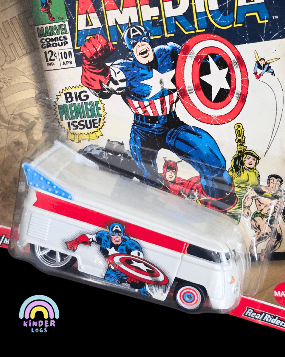 Premium Hot Wheels Volkswagen T1 Drag Bus - Captain America (Imported) - Kinder Logs