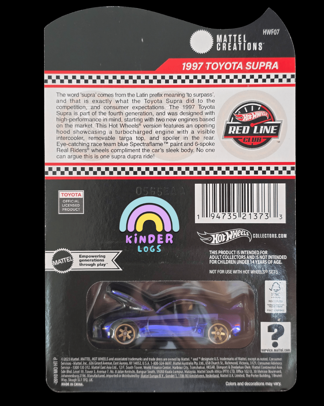 RLC Exclusive Hot Wheels 1997 Toyota Supra - Kinder Logs