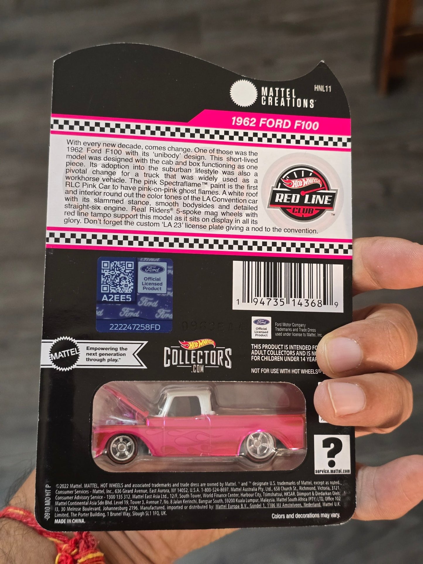 RLC Hot Wheels 1962 Ford F100 (Spectraflame Pink) - Kinder Logs